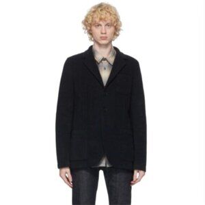 Harris Wharf London Fleece Travel Jacket Mens 48 EU 38 US Navy Blue Button Front